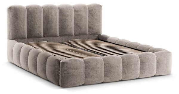 Jasnobrązowe tapicerowane łóżko dwuosobowe ze schowkiem i stelażem 160x200 cm Lupine – Micadoni Home