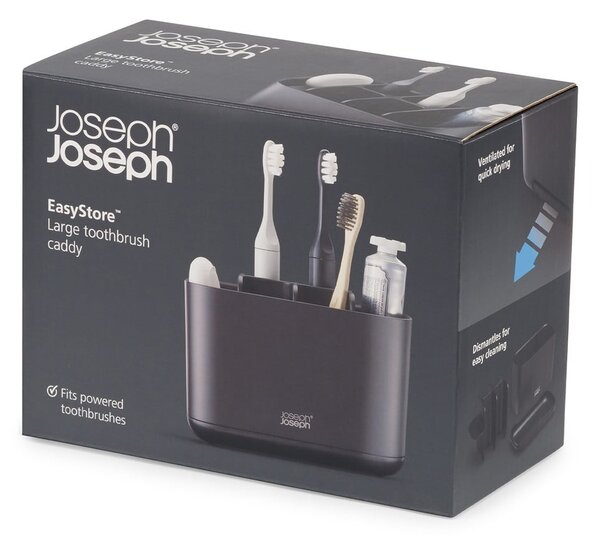 Czarny plastikowy stojak na szczoteczki do zębów EasyStore – Joseph Joseph