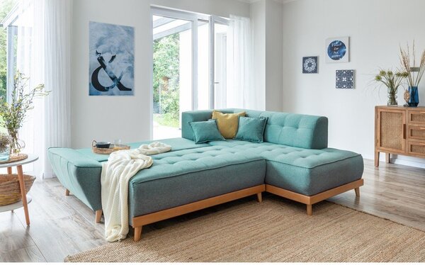 Turkusowy rozkładany narożnik (prawostronny) Dazzling Daisy – Miuform