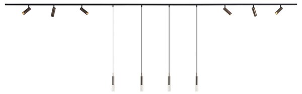 Nowoczesny system szynowy czarny z 6 reflektorami i 4 lampami wiszącymi ciemny brąz 1-fazowy - Slimline Uzzy Loyce