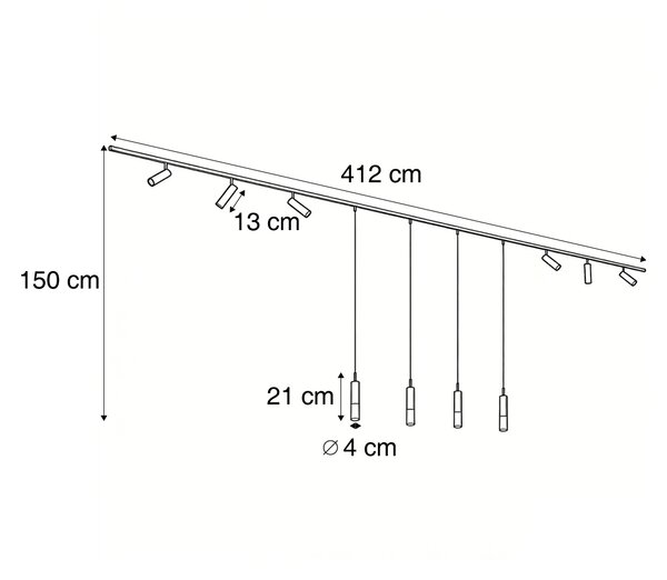 Nowoczesny system szynowy czarny z 6 reflektorami i 4 lampami wiszącymi ciemny brąz 1-fazowy - Slimline Uzzy Loyce