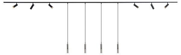 Nowoczesny system szynowy czarny z 6 reflektorami i 4 lampami wiszącymi 1-fazowy - Slimline Uzzy Loyce
