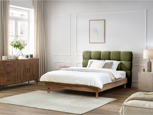 Zielone tapicerowane łóżko dwuosobowe ze stelażem 160x200 cm Kumo – Bobochic Paris