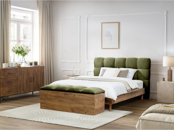 Zielone tapicerowane łóżko dwuosobowe ze stelażem 160x200 cm Kumo – Bobochic Paris