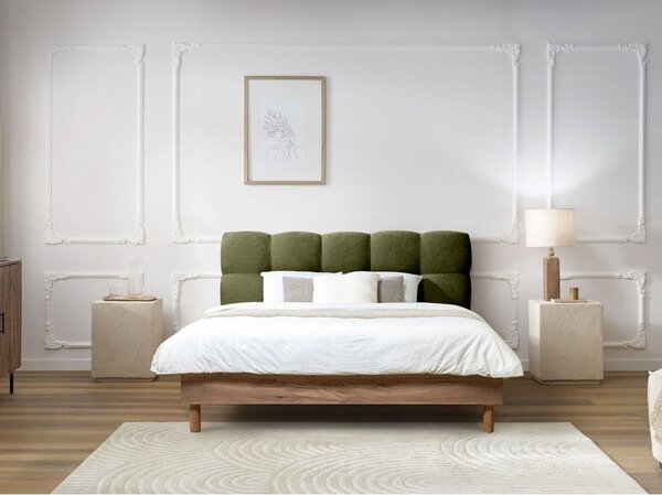 Zielone tapicerowane łóżko dwuosobowe ze stelażem 160x200 cm Kumo – Bobochic Paris