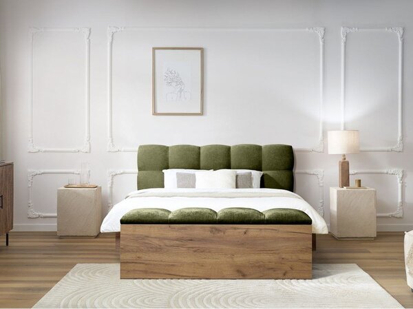 Zielone tapicerowane łóżko dwuosobowe ze stelażem 160x200 cm Kumo – Bobochic Paris