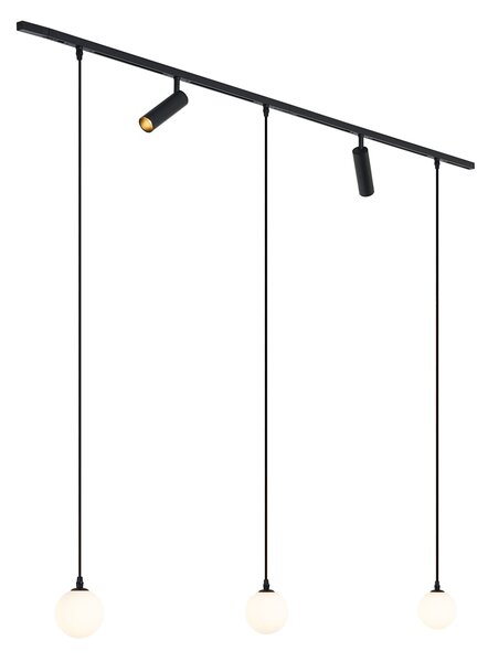 Nowoczesny system szynowy czarny z 2 reflektorami i 3 lampami wiszącymi 1-fazowy - Slimline Uzzy Eira