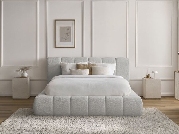 Jasnoszare tapicerowane łóżko dwuosobowe ze schowkiem ze stelażem 180x200 cm Denali – Bobochic Paris