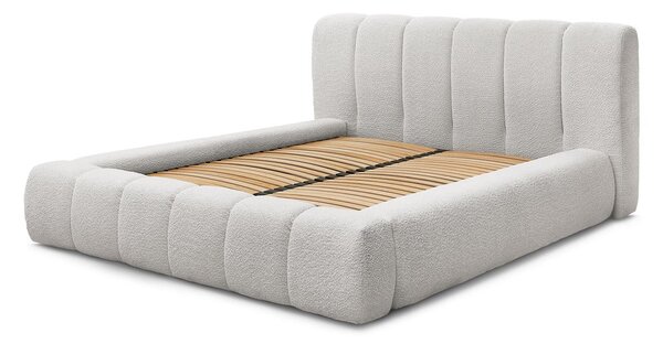 Jasnoszare tapicerowane łóżko dwuosobowe ze schowkiem ze stelażem 180x200 cm Denali – Bobochic Paris