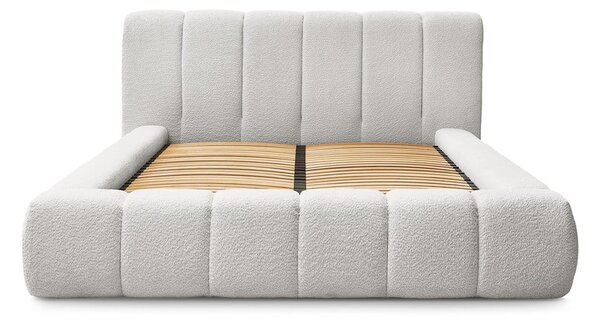 Jasnoszare tapicerowane łóżko dwuosobowe ze schowkiem ze stelażem 180x200 cm Denali – Bobochic Paris