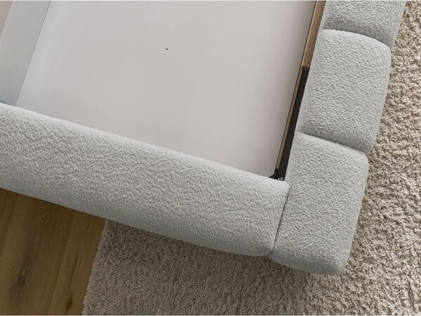 Jasnoszare tapicerowane łóżko dwuosobowe ze schowkiem ze stelażem 180x200 cm Denali – Bobochic Paris