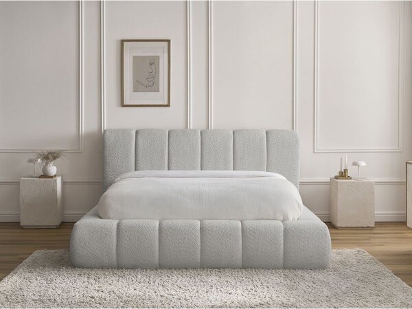 Jasnoszare tapicerowane łóżko dwuosobowe ze schowkiem ze stelażem 180x200 cm Denali – Bobochic Paris