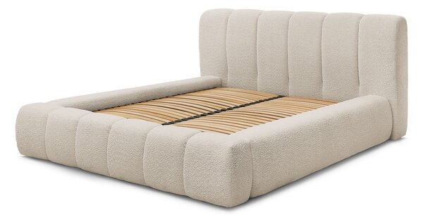 Beżowe tapicerowane łóżko dwuosobowe ze schowkiem i stelażem 140x190 cm Denali – Bobochic Paris