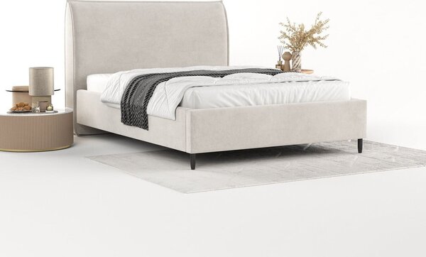 Kremowe tapicerowane łóżko dwuosobowe ze schowkiem i stelażem 160x200 cm Shell – Maison de Rêve