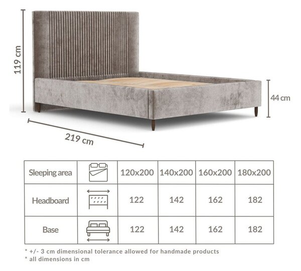 Beżowe tapicerowane łóżko dwuosobowe ze schowkiem ze stelażem 160x200 cm Etero – Maison de Rêve
