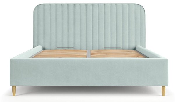 Miętowe tapicerowane łóżko jednoosobowe ze schowkiem ze stelażem 120x200 cm Noto – Maison de Rêve