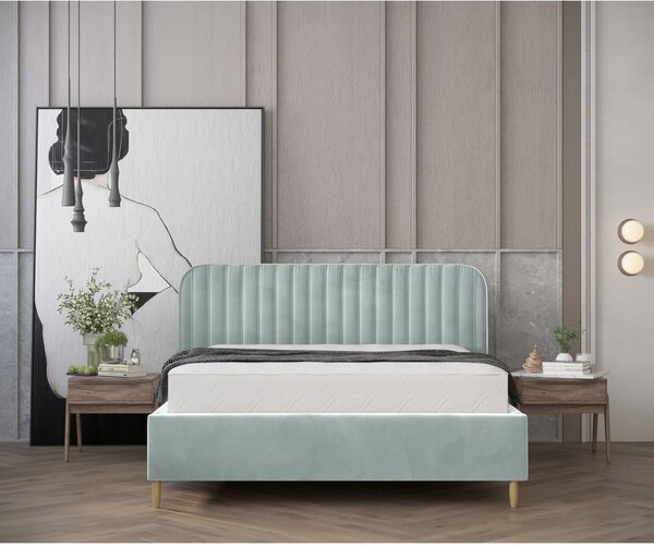 Miętowe tapicerowane łóżko dwuosobowe ze schowkiem i stelażem 160x200 cm Noto – Maison de Rêve