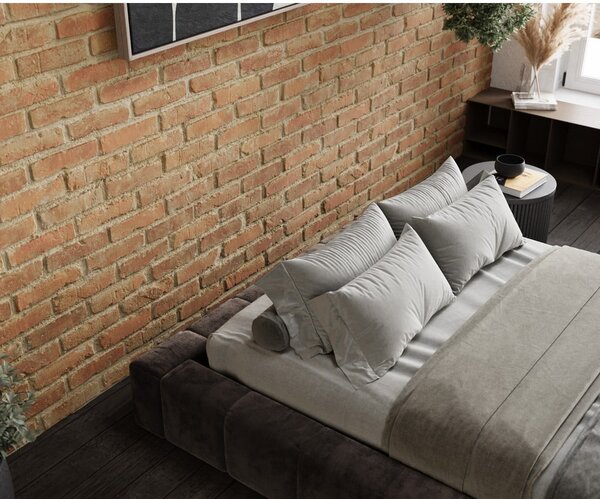 Brązowe tapicerowane łóżko dwuosobowe ze schowkiem i stelażem 160x200 cm Aruba L – Maison de Rêve