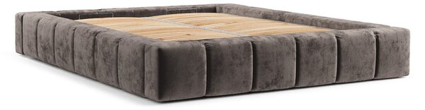 Brązowe tapicerowane łóżko dwuosobowe ze schowkiem i stelażem 160x200 cm Aruba L – Maison de Rêve