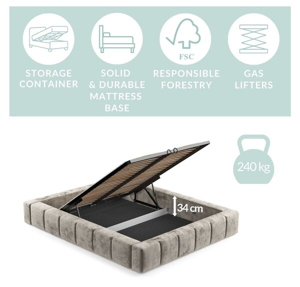 Brązowe tapicerowane łóżko dwuosobowe ze schowkiem i stelażem 160x200 cm Aruba L – Maison de Rêve