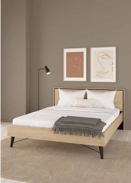 Łóżko dwuosobowe w dekorze dębu ze stelażem 160x200 cm w naturalnym kolorze Ry – Tvilum