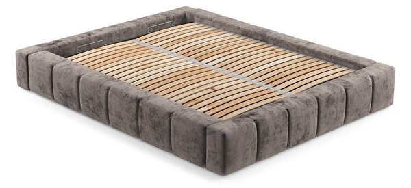 Brązowe tapicerowane łóżko dwuosobowe ze schowkiem i stelażem 180x200 cm Aruba L – Maison de Rêve