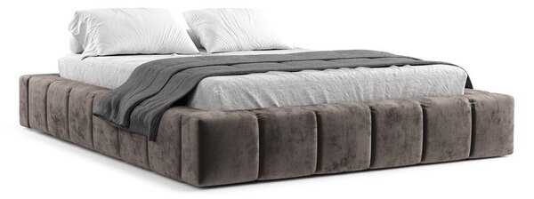 Brązowe tapicerowane łóżko dwuosobowe ze schowkiem i stelażem 160x200 cm Aruba L – Maison de Rêve