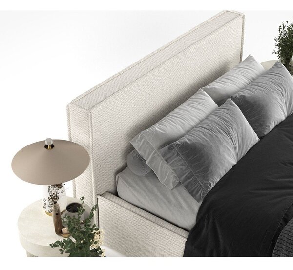Beżowe tapicerowane łóżko dwuosobowe ze schowkiem ze stelażem 180x200 cm Lounge L – Maison de Rêve