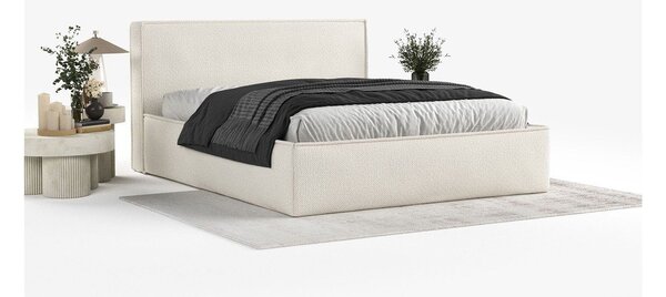 Beżowe tapicerowane łóżko dwuosobowe ze schowkiem ze stelażem 180x200 cm Lounge L – Maison de Rêve