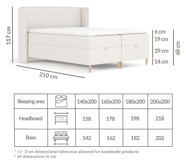 Kremowe łóżko boxspring ze schowkiem 160x200 cm Monpelli – Maison de Rêve