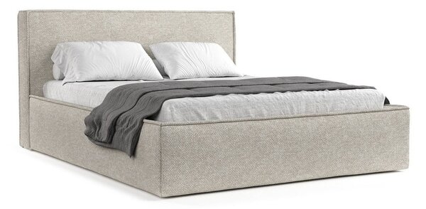 Jasnoszare tapicerowane łóżko dwuosobowe ze schowkiem ze stelażem 180x200 cm Lounge L – Maison de Rêve