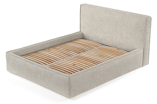 Jasnoszare tapicerowane łóżko dwuosobowe ze schowkiem ze stelażem 180x200 cm Lounge L – Maison de Rêve