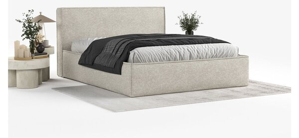 Jasnoszare tapicerowane łóżko dwuosobowe ze schowkiem ze stelażem 180x200 cm Lounge L – Maison de Rêve