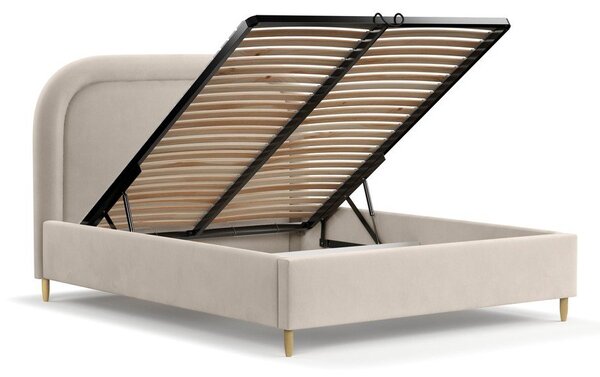 Beżowe tapicerowane łóżko dwuosobowe ze schowkiem i stelażem 180x200 cm Mija – Maison de Rêve