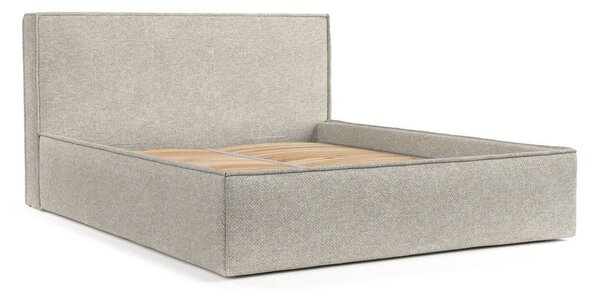 Jasnoszare tapicerowane łóżko dwuosobowe ze schowkiem ze stelażem 180x200 cm Lounge L – Maison de Rêve