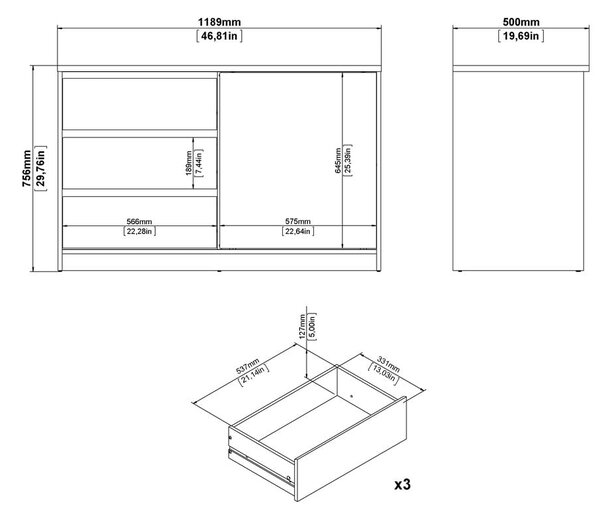 Komoda w dekorze dębu z drzwiami przesuwnymi w naturalnym kolorze 119x76x50 cm Naia – Tvilum
