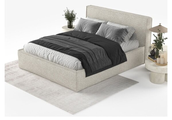 Jasnoszare tapicerowane łóżko dwuosobowe ze schowkiem ze stelażem 180x200 cm Lounge L – Maison de Rêve