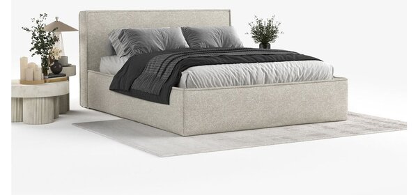 Jasnoszare tapicerowane łóżko dwuosobowe ze schowkiem ze stelażem 180x200 cm Lounge L – Maison de Rêve