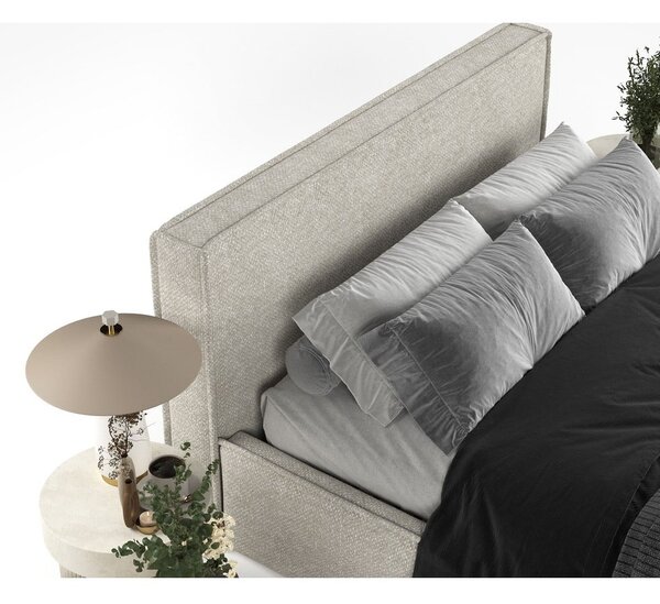 Jasnoszare tapicerowane łóżko dwuosobowe ze schowkiem ze stelażem 180x200 cm Lounge L – Maison de Rêve