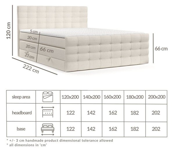 Kremowe łóżko boxspring ze schowkiem 200x200 cm Blend – Maison de Rêve