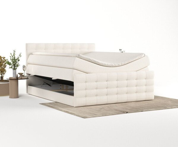 Kremowe łóżko boxspring ze schowkiem 200x200 cm Blend – Maison de Rêve
