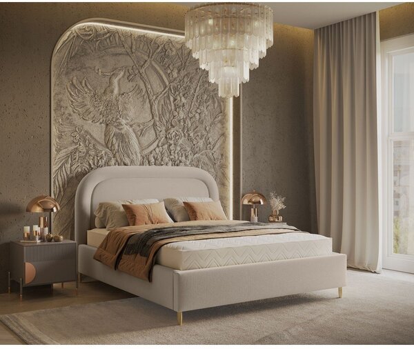 Beżowe tapicerowane łóżko dwuosobowe ze schowkiem i stelażem 180x200 cm Mija – Maison de Rêve