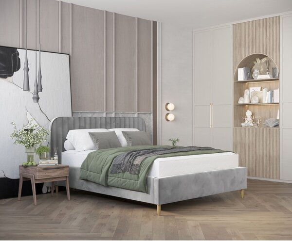 Szare tapicerowane łóżko jednoosobowe ze schowkiem ze stelażem 120x200 cm Noto – Maison de Rêve
