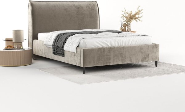 Beżowe tapicerowane łóżko dwuosobowe ze schowkiem i stelażem 180x200 cm Shell – Maison de Rêve