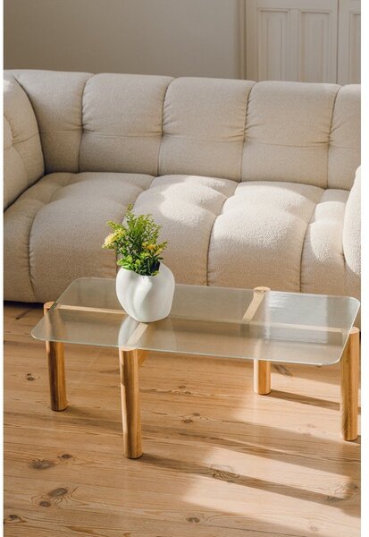 Stolik ze szklanym blatem w naturalnym kolorze 55x105 cm Kob – noo.ma