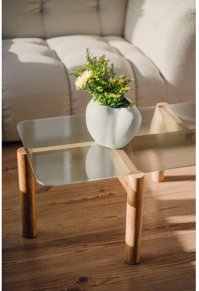 Stolik ze szklanym blatem w naturalnym kolorze 55x105 cm Kob – noo.ma