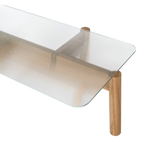 Stolik ze szklanym blatem w naturalnym kolorze 55x105 cm Kob – noo.ma