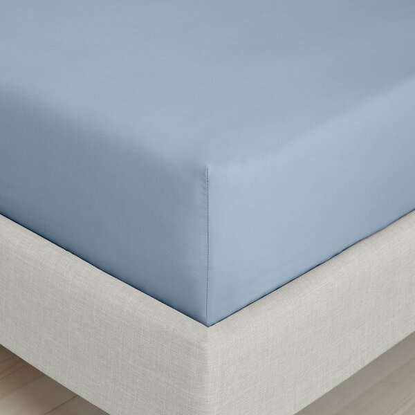 Niebieskie prześcieradło z perkalu bawełnianego z gumką 90x190 cm Cotton Percale – Bianca