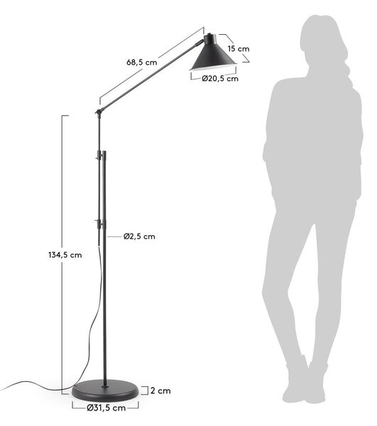 Czarna lampa stojąca z metalowym kloszem (wysokość 220 cm) Dione – Kave Home