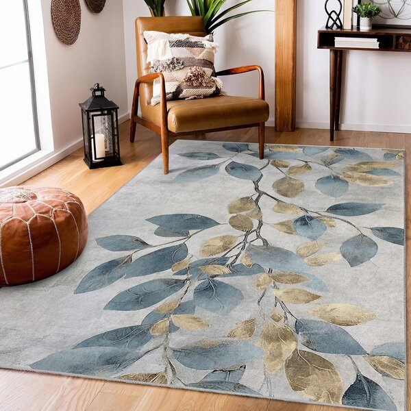 Chodnik w jasnoniebiesko-złotym kolorze odpowiedni do prania 80x200 cm Golden Leaves – Mila Home